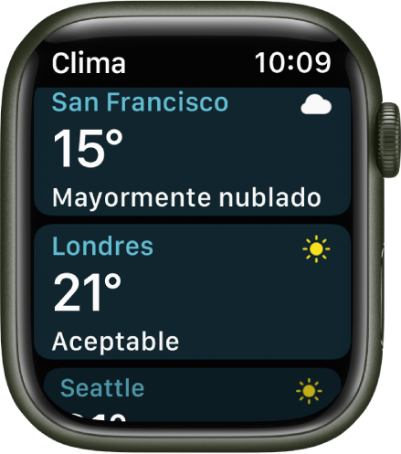La app Clima mostrando el pronóstico de la semana.