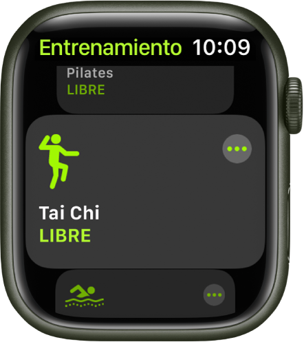 La pantalla Entrenamiento con la opción Tai Chi resaltada.