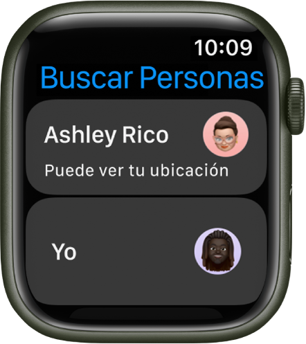 Pantalla con dos entradas: una para ti y otra para una persona con la que has compartido tu ubicación.