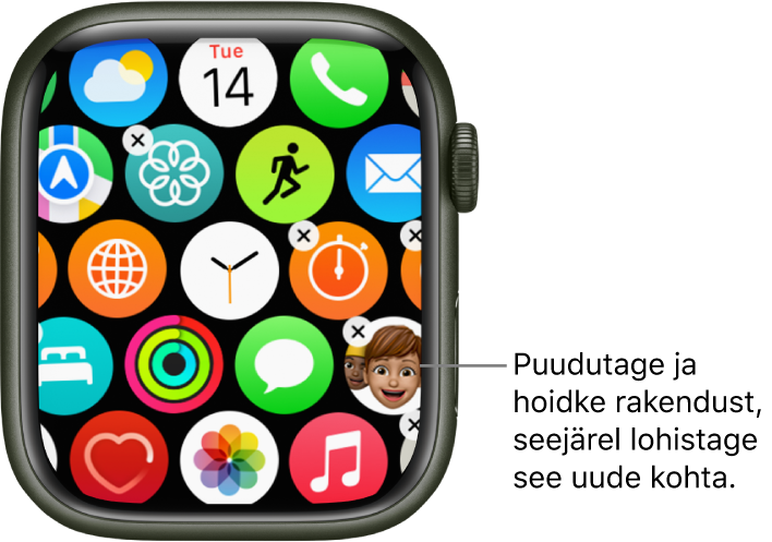 Apple Watchi Home Screen-kuva võrgustikvaates.