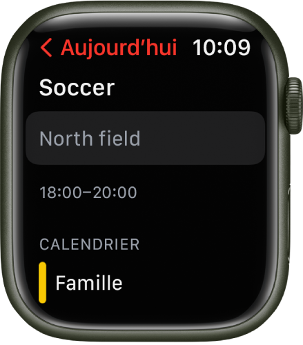 Écran de l’app Calendrier affichant les détails d’un événement.