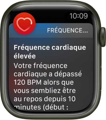 Un écran d’alerte de fréquence cardiaque indiquant qu’une fréquence cardiaque faible a été détectée.