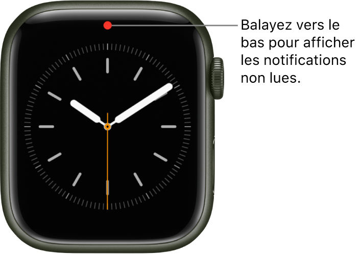Un point rouge s’affiche en haut au centre de l’écran lorsque vous avez une notification non lue.