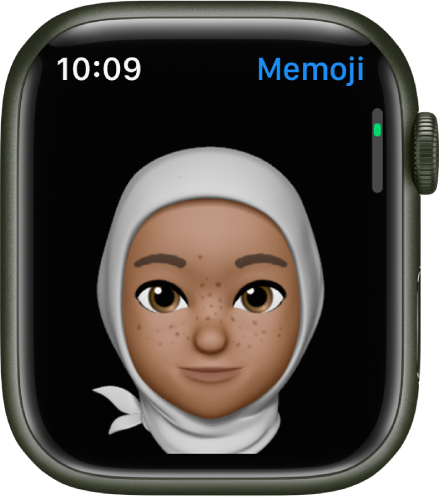 היישום Memoji ב‑Apple Watch שבו מוצגים פנים.