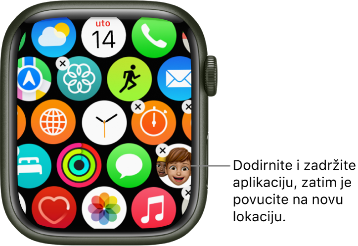 Početni zaslon Apple Watcha u prikazu rešetke.