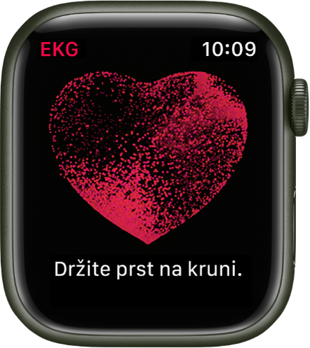 Aplikacija EKG s prikazom slike srca s riječima “Držite prst na Digital Crown”.