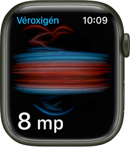A Véroxigén app képernyője, amelyen egy folyamatban lévő mérés látható; az eszköz visszaszámol 8 másodpercről.