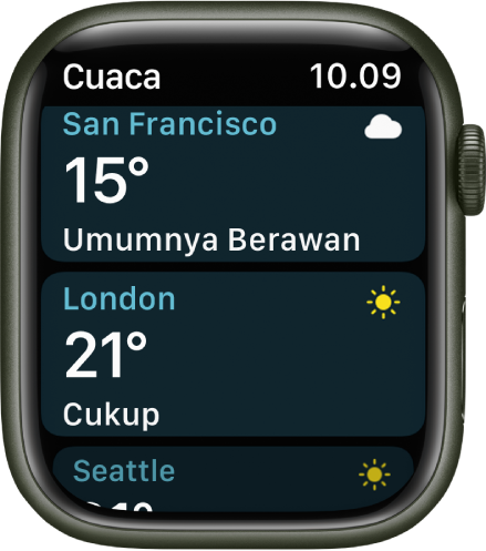 App Cuaca, menampilkan ramalan minggu ini.
