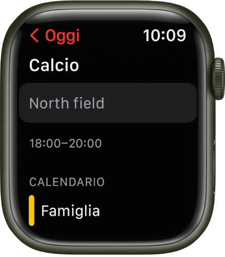 La schermata del calendario che mostra i dettagli di un evento.