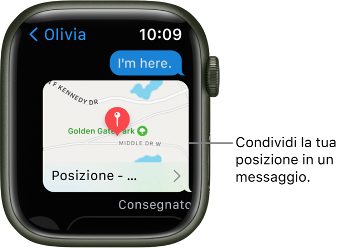 Schermata Messaggi mostrante una mappa della posizione del mittente.