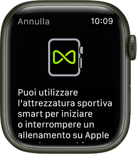 Una schermata di abbinamento che viene visualizzata quando abbini Apple Watch alle attrezzature sportive.