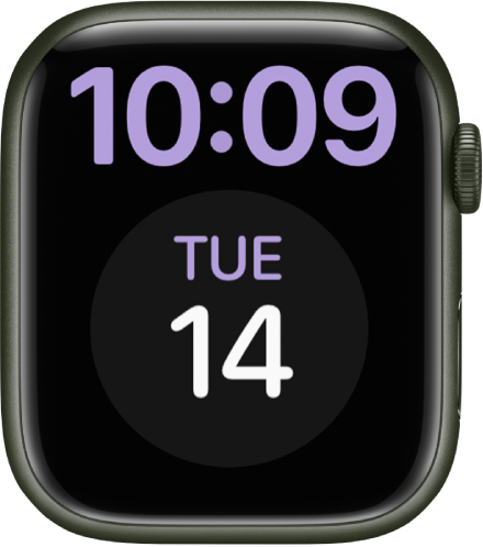 Laikrodžio ciferblato „X-Large“ viršuje rodomas laikas skaitmeniniu formatu. Didelis valdiklis „Calendar“ yra žemiau.