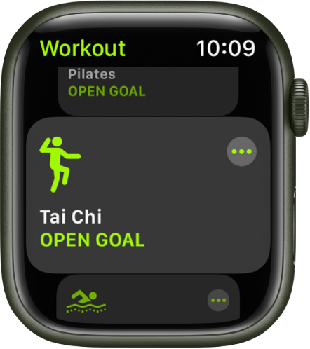Lietotnes Workout ekrāns, kurā iezīmēta treniņa opcija Tai Chi.