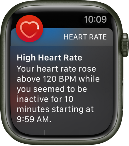 Ekrāns Heart Rate Alert, kas norāda, ka ir konstatēts ātrs pulss.