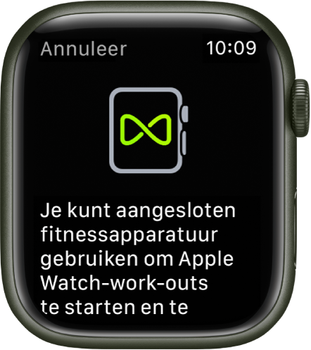 Een koppelingsscherm dat wordt weergegeven wanneer je je Apple Watch koppelt met fitnessapparatuur.