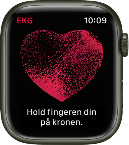 EKG-appen som viser et bilde av et hjerte og teksten «Hold fingeren din på kronen».
