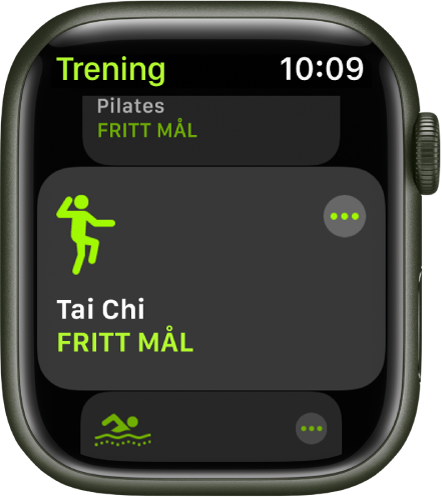 Trening-skjermen, med Tai Chi markert.