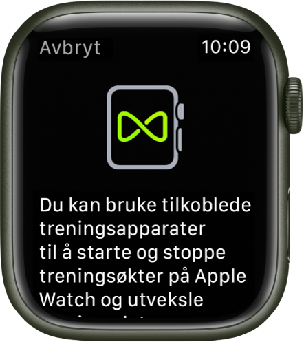 En sammenkoblingsskjerm som vises når du sammenkobler Apple Watch med treningsapparater.