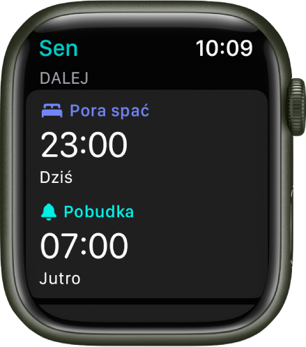 Ekran aplikacji Sen z harmonogramem snu.