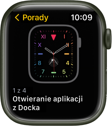 Aplikacja Porady wyświetlająca poradę dotyczącą Apple Watch.
