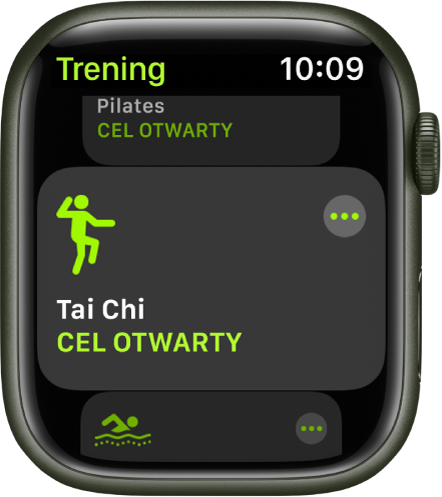 Ekran aplikacji Trening z wyróżnionym treningiem Tai Chi.