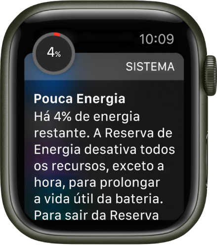 O alerta de pouca energia inclui um botão que você pode tocar para entrar no modo “Reserva de Energia”.
