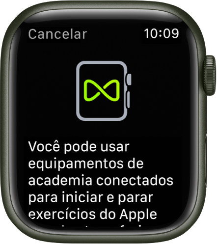 Tela de emparelhamento que aparece ao emparelhar o Apple Watch com um equipamento de academia.