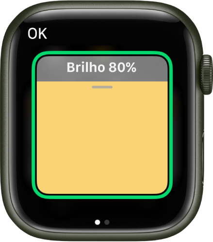 App Casa mostrando um acessório de iluminação. O brilho está definido como 80% e o botão OK encontra-se na parte superior esquerda.
