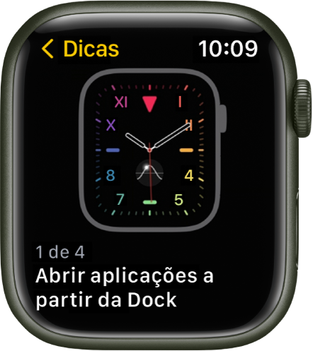 A aplicação Dicas a mostrar uma dica no Apple Watch.