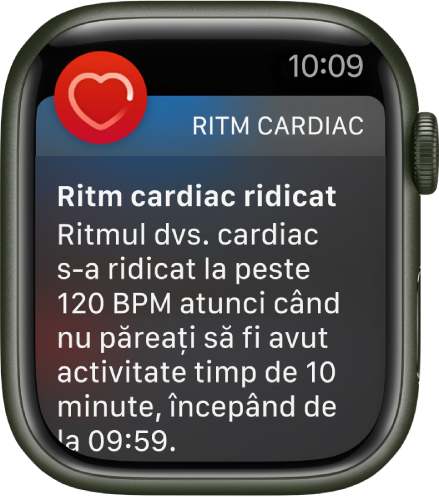 O alertă de ritm cardiac care indică un ritm cardiac crescut.
