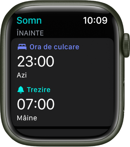 Ecranul Somn prezentând un program de somn.