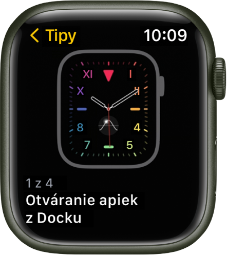 Apka Tipy zobrazujúca tip pre hodinky Apple Watch.
