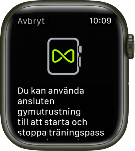 En parkopplingsskärm som visas när du parkopplar Apple Watch med gymutrustning.