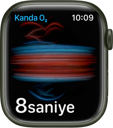Ölçüm yapan Kanda Oksijen ekranı; 8 saniyeden geriye sayılıyor.
