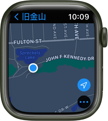 显示地图的“地图” App。您的位置在地图上显示为蓝点。