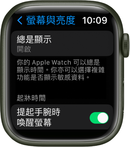 「螢幕與亮度」畫面顯示「總是顯示」按鈕。