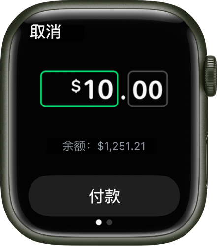 “信息”屏幕显示正准备支付 Apple Cash。顶部是美元金额。当前余额位于下方，“支付”按钮位于底部。