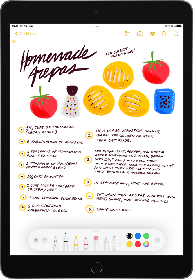 En note, der viser en tegning med håndskrevet tekst.