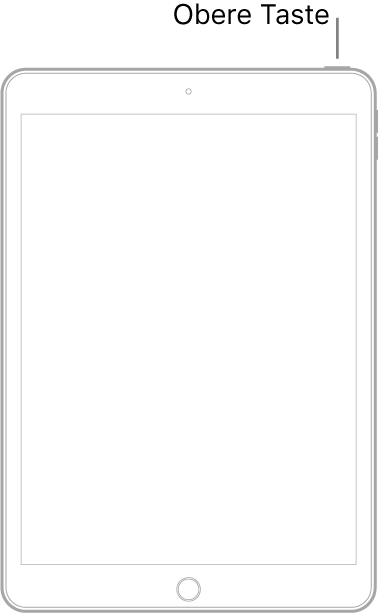 Abbildung eines iPad-Modells mit Home-Taste. Die obere Taste befindet sich am rechten Bildschirmrand.