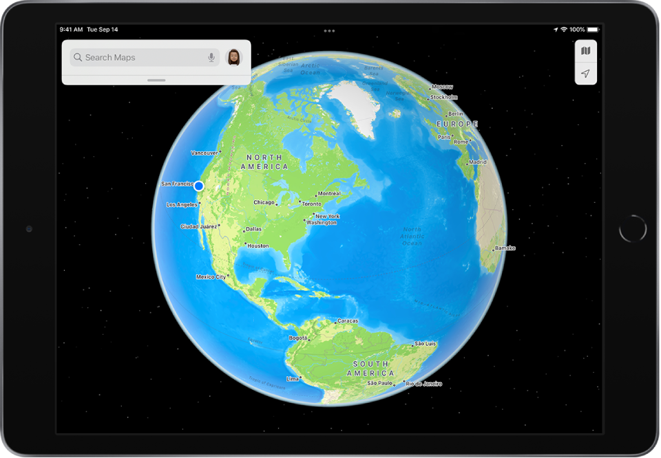 The earth represented as a globe with continents, cities, and oceans identified by name.