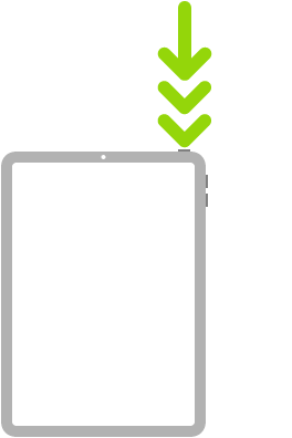Ilustrasi iPad dengan tiga panah menandakan pengeklikan tiga kali tombol atas.
