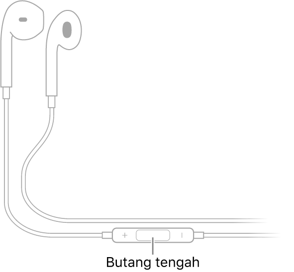 Apple EarPods, butang tengah terletak pada wayar yang menghala ke fon telinga untuk telinga kanan.