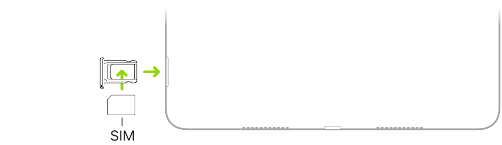 Et SIM-kort settes inn i SIM-skuffen på iPaden. Det kuttede hjørnet er oppe til venstre.
