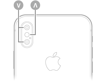 عرض للجزء الخلفي من iPhone X. توجد الكاميرات الخلفية والفلاش في أعلى اليسار.