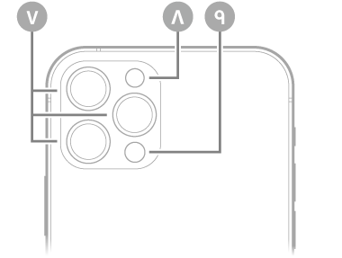 عرض للجزء الخلفي من الـ iPhone 12 Pro. توجد الكاميرات الخلفية والفلاش وماسح LiDAR في أعلى اليسار.