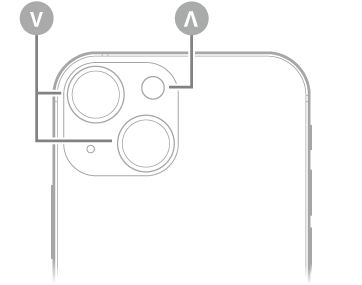 عرض للجزء الخلفي من iPhone 13 mini. توجد الكاميرات الخلفية والفلاش في أعلى اليسار.