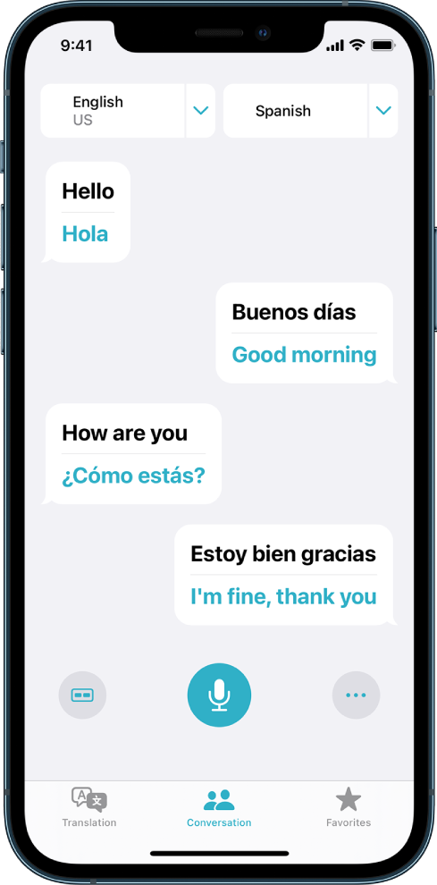 Етикетът Conversation (Разговор), показващ балончета с разговори и техните преводи.