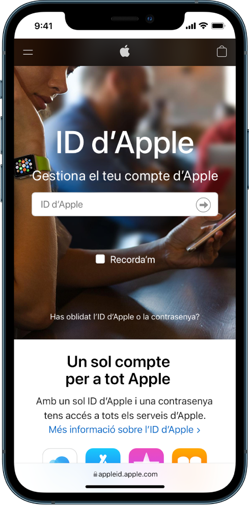 Pantalla del Safari per inicia sessió al teu compte ID d’Apple.