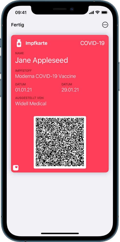 Eine Impfkarte in der App „Wallet“.