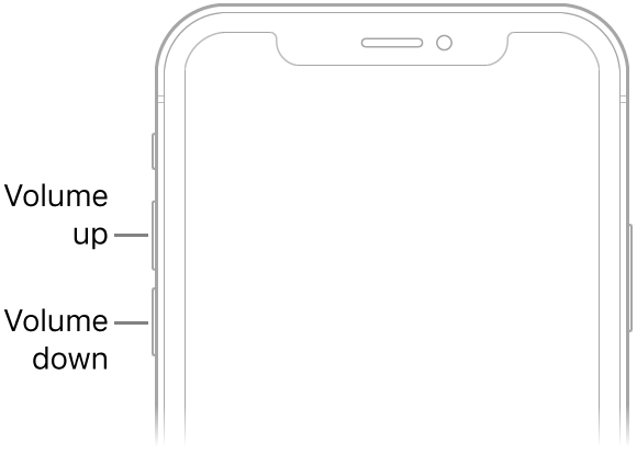 The upper portion of the front of iPhone with the volume up and volume down buttons on the upper left.
